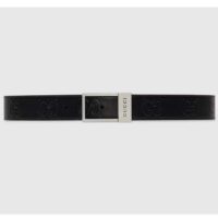 Gucci Unisex GG Belt Rectangular Buckle Black Leather 3.6 CM Width (10)