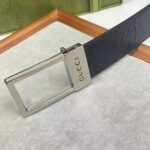 Gucci Unisex GG Belt Rectangular Buckle Black Leather 3.6 CM Width - Imagen 9