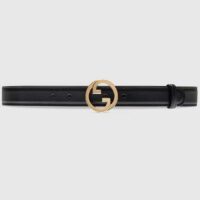 Gucci Unisex GG Blondie Belt Black Leather Round Interlocking G Buckle 3 CM Width