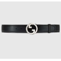 Gucci Unisex GG Blondie Belt Black Leather Round Interlocking G Buckle 4 CM Width (11)