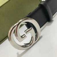 Gucci Unisex GG Blondie Belt Black Leather Round Interlocking G Buckle 4 CM Width (11)