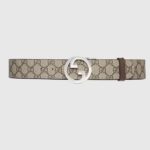 Gucci Unisex GG Blondie Belt Round Interlocking G Buckle Beige Ebony Supreme Canvas