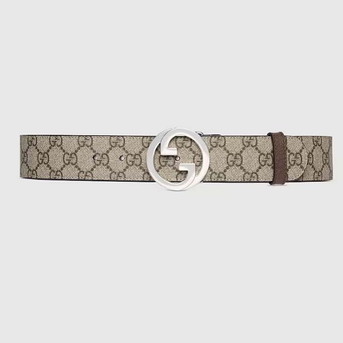 Gucci Unisex GG Blondie Belt Round Interlocking G Buckle Beige Ebony Supreme Canvas