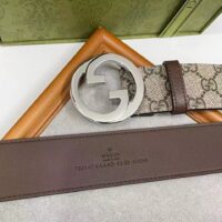 Gucci Unisex GG Blondie Belt Round Interlocking G Buckle Beige Ebony Supreme Canvas (2)