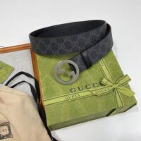 Gucci Unisex GG Blondie Belt Round Interlocking G Buckle Black GG Supreme Canvas (6)