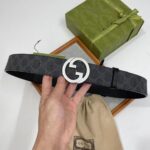 Gucci Unisex GG Blondie Belt Round Interlocking G Buckle Black GG Supreme Canvas - Image 8