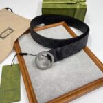 Gucci Unisex GG Blondie Belt Round Interlocking G Buckle Black GG Supreme Canvas - Image 2