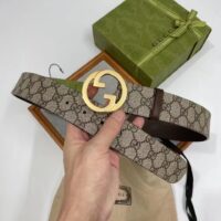 Gucci Unisex GG Blondie Belt Round Interlocking G Buckle Ebony Beige Supreme Canvas (1)