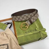 Gucci Unisex GG Blondie Belt Round Interlocking G Buckle Ebony Beige Supreme Canvas (1)