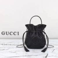 Gucci Unisex GG Blondie Mini Bucket Bag Black Leather Round Interlocking G (10)