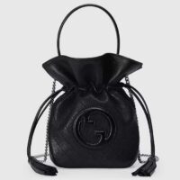 Gucci Unisex GG Blondie Mini Bucket Bag Black Leather Round Interlocking G (10)