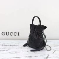 Gucci Unisex GG Blondie Mini Bucket Bag Black Leather Round Interlocking G (10)