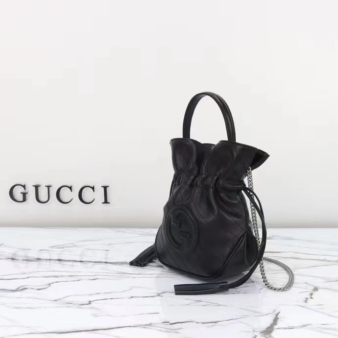 Gucci Unisex GG Blondie Mini Bucket Bag Black Leather Round Interlocking G (4)