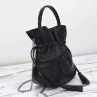 Gucci Unisex GG Blondie Mini Bucket Bag Black Leather Round Interlocking G (10)