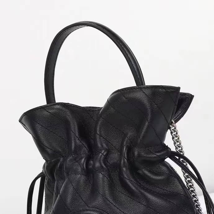 Gucci Unisex GG Blondie Mini Bucket Bag Black Leather Round Interlocking G (7)