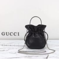 Gucci Unisex GG Blondie Mini Bucket Bag Black Leather Round Interlocking G (10)