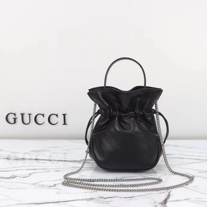 Gucci Unisex GG Blondie Mini Bucket Bag Black Leather Round Interlocking G (8)