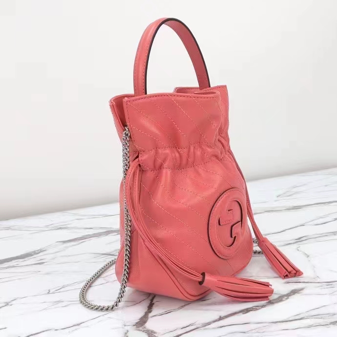 Gucci Unisex GG Blondie Mini Bucket Bag Pink Leather Round Interlocking G (1)