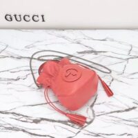 Gucci Unisex GG Blondie Mini Bucket Bag Pink Leather Round Interlocking G (6)