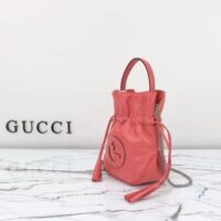 Gucci Unisex GG Blondie Mini Bucket Bag Pink Leather Round Interlocking G (6)