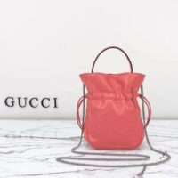 Gucci Unisex GG Blondie Mini Bucket Bag Pink Leather Round Interlocking G (6)