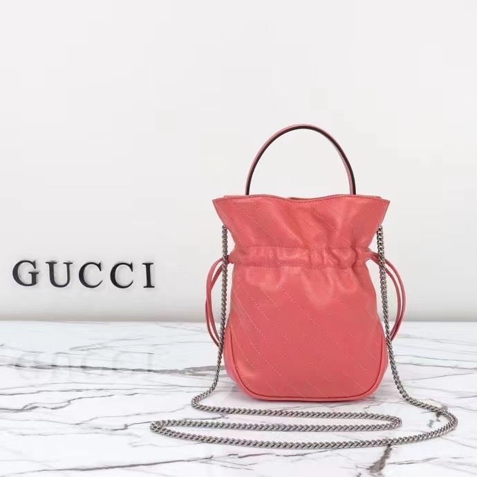 Gucci Unisex GG Blondie Mini Bucket Bag Pink Leather Round Interlocking G (9)