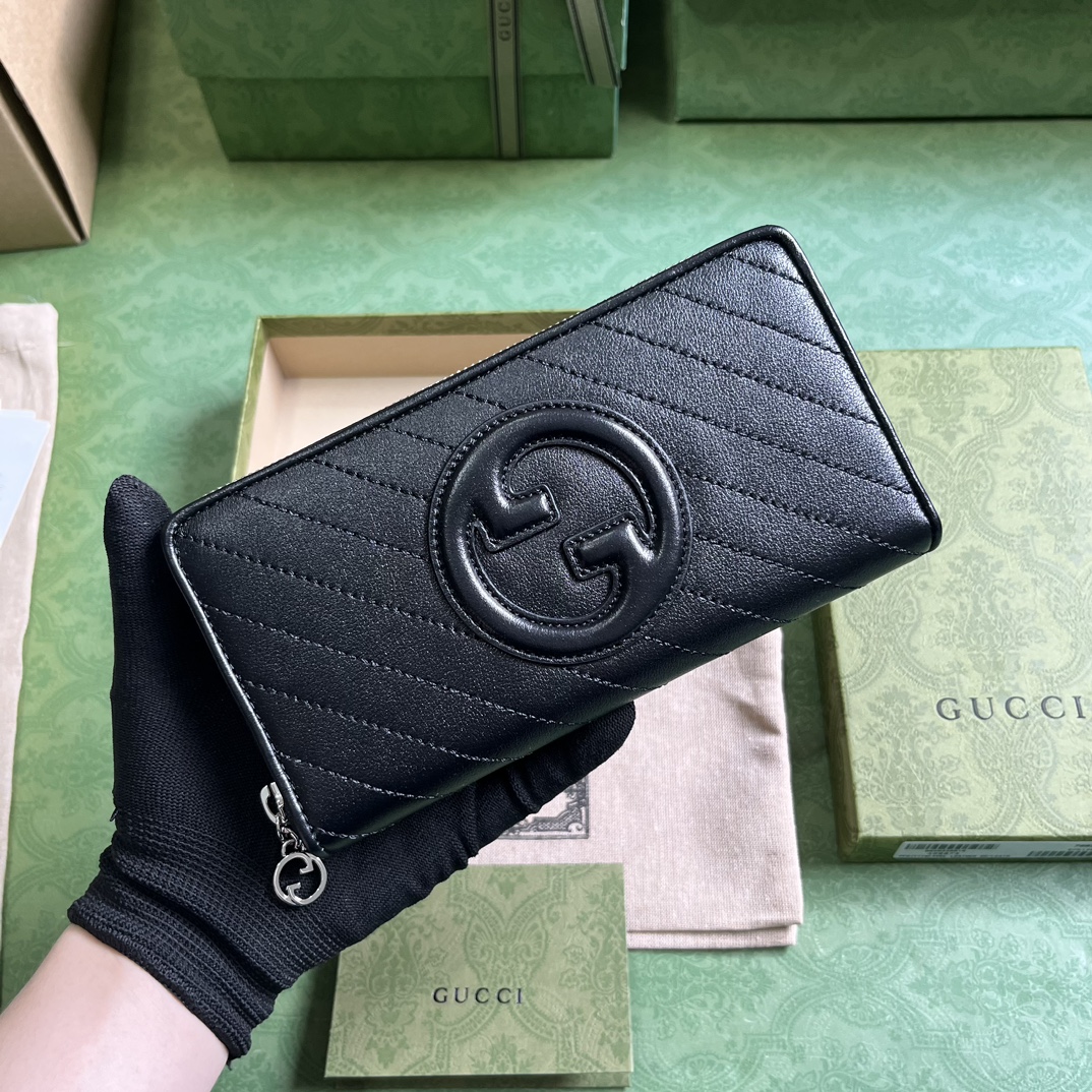 Gucci Unisex GG Blondie Zip Around Wallet Black Leather Round Interlocking G Zip Closure (4)