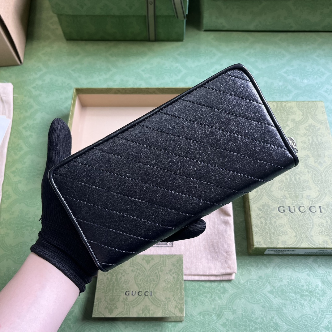 Gucci Unisex GG Blondie Zip Around Wallet Black Leather Round Interlocking G Zip Closure (5)