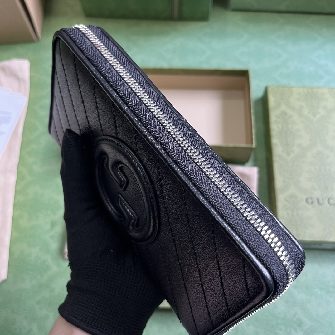 Gucci Unisex GG Blondie Zip Around Wallet Black Leather Round Interlocking G Zip Closure (8)