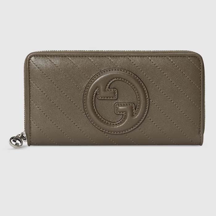 Gucci Unisex GG Blondie Zip Around Wallet Brown Leather Round Interlocking G Zip Closure