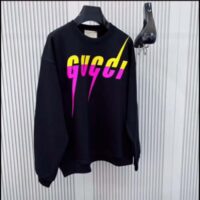 Gucci Unisex GG Cotton Jersey Printed Sweatshirt Black Felted Blade Print Crewneck Long Sleeves (2)