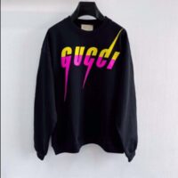 Gucci Unisex GG Cotton Jersey Printed Sweatshirt Black Felted Blade Print Crewneck Long Sleeves (2)