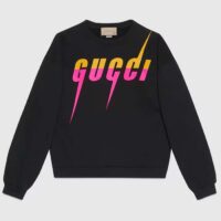 Gucci Unisex GG Cotton Jersey Printed Sweatshirt Black Felted Blade Print Crewneck Long Sleeves (2)