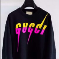 Gucci Unisex GG Cotton Jersey Printed Sweatshirt Black Felted Blade Print Crewneck Long Sleeves (2)