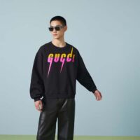 Gucci Unisex GG Cotton Jersey Printed Sweatshirt Black Felted Blade Print Crewneck Long Sleeves (2)