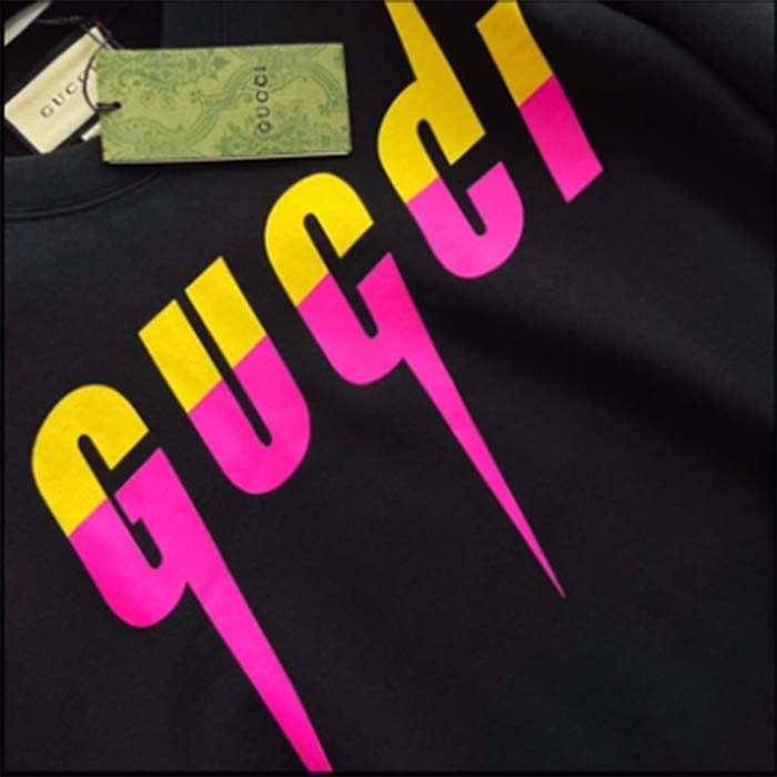 Gucci Unisex GG Cotton Jersey Printed Sweatshirt Black Felted Blade Print Crewneck Long Sleeves (8)