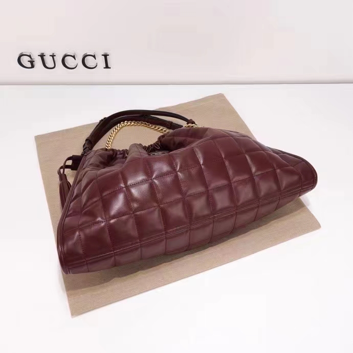 Gucci Unisex GG Deco Medium Tote Bag Dark Red Leather Two-Toned Vintage Interlocking G (1)