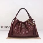 Gucci Unisex GG Deco Medium Tote Bag Dark Red Leather Two-Toned Vintage Interlocking G - immagine 2