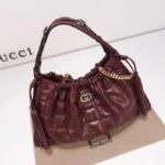 Gucci Unisex GG Deco Medium Tote Bag Dark Red Leather Two-Toned Vintage Interlocking G - immagine 4