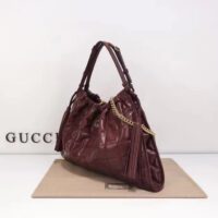 Gucci Unisex GG Deco Medium Tote Bag Dark Red Leather Two-Toned Vintage Interlocking G (7)