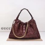Gucci Unisex GG Deco Medium Tote Bag Dark Red Leather Two-Toned Vintage Interlocking G - immagine 3
