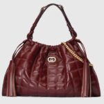Gucci Unisex GG Deco Medium Tote Bag Dark Red Leather Two-Toned Vintage Interlocking G