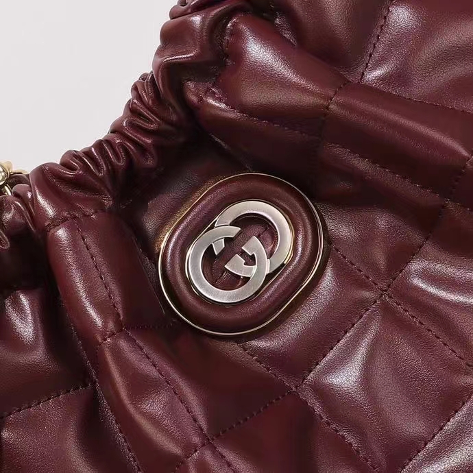 Gucci Unisex GG Deco Medium Tote Bag Dark Red Leather Two-Toned Vintage Interlocking G (9)