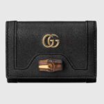 Gucci Unisex GG Diana Medium Wallet Double G Black Leather Bamboo Closure