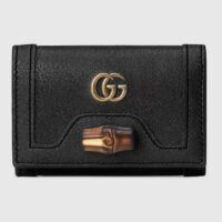 Gucci Unisex GG Diana Medium Wallet Double G Black Leather Bamboo Closure (10)