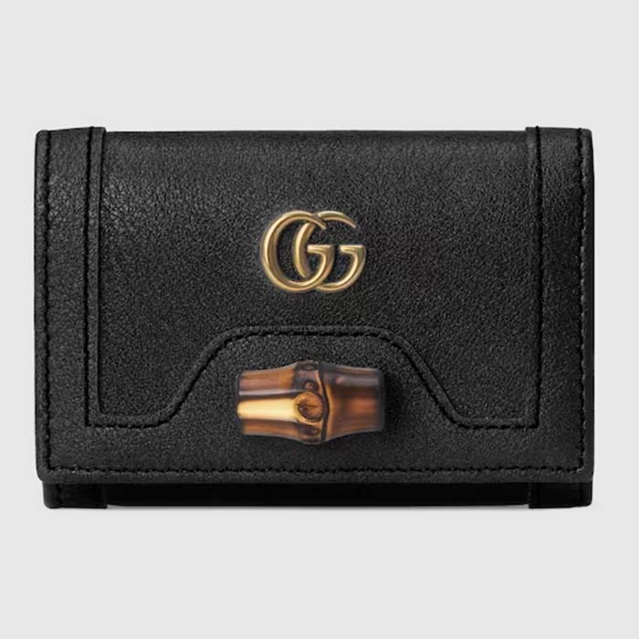 Gucci Unisex GG Diana Medium Wallet Double G Black Leather Bamboo Closure