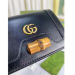 Gucci Unisex GG Diana Medium Wallet Double G Black Leather Bamboo Closure - Imagen 6