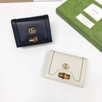 Gucci Unisex GG Diana Medium Wallet Double G White Leather Bamboo Closure (5)