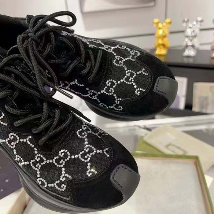 Gucci Unisex GG Gucci Run GG Crystal Mesh Sneaker Black