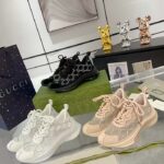 Gucci Unisex GG Gucci Run GG Crystal Mesh Sneaker White Suede Mid 6 CM Heel - Image 12